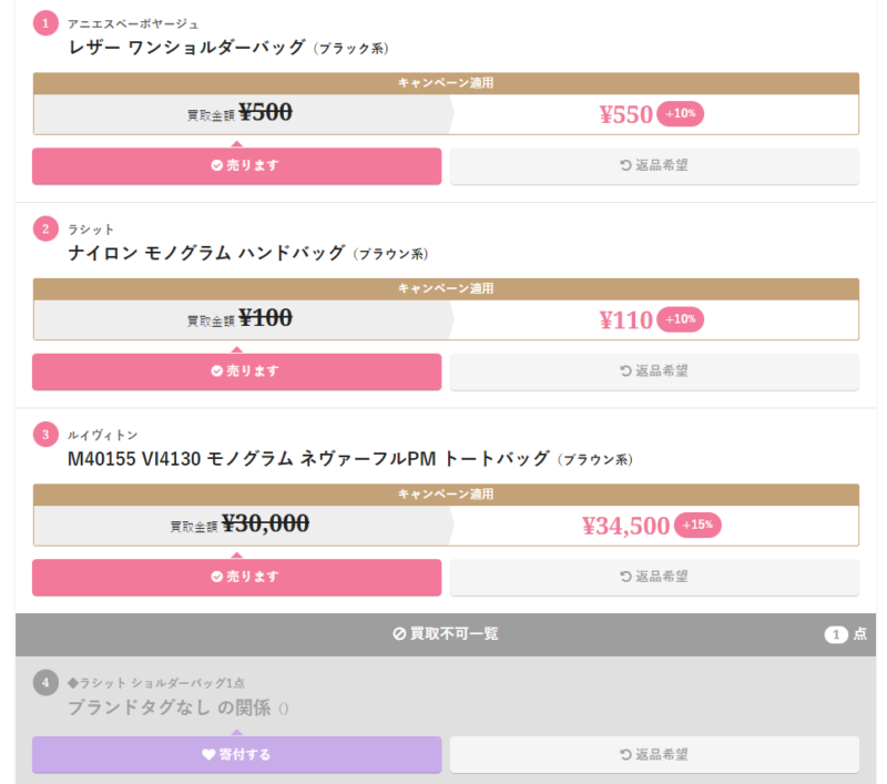 ブランドゥール査定額内訳