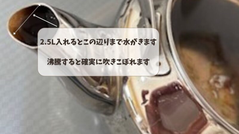 サイズ(2.5L入れると確実に吹きこぼれる)